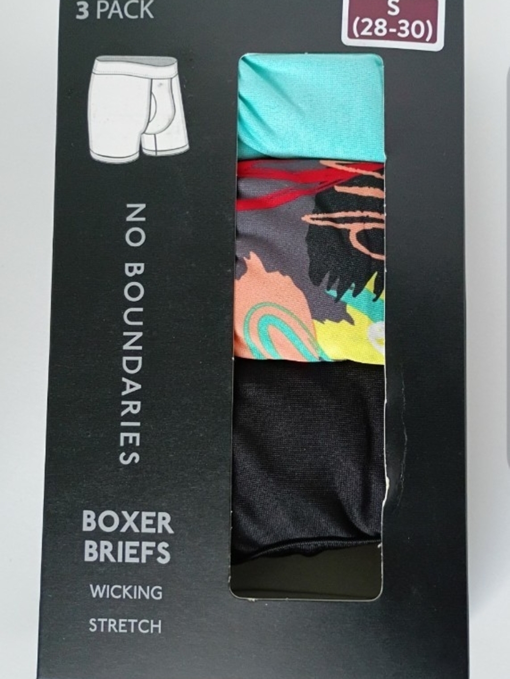 No Boundaries 3-Pack Boxer Briefs in Aqua, Multicolor & Black 0029
